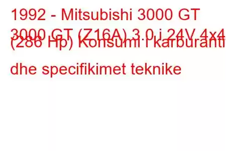 1992 - Mitsubishi 3000 GT
3000 GT (Z16A) 3.0 i 24V 4x4 (286 Hp) Konsumi i karburantit dhe specifikimet teknike