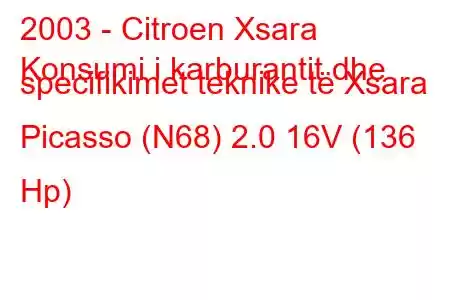 2003 - Citroen Xsara
Konsumi i karburantit dhe specifikimet teknike të Xsara Picasso (N68) 2.0 16V (136 Hp)