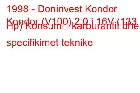 1998 - Doninvest Kondor
Kondor (V100) 2.0 i 16V (133 Hp) Konsumi i karburantit dhe specifikimet teknike