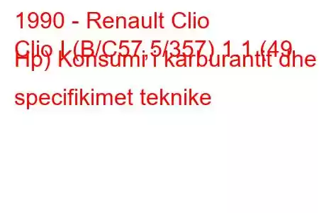 1990 - Renault Clio
Clio I (B/C57,5/357) 1.1 (49 Hp) Konsumi i karburantit dhe specifikimet teknike