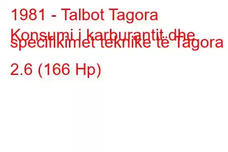 1981 - Talbot Tagora
Konsumi i karburantit dhe specifikimet teknike të Tagora 2.6 (166 Hp)