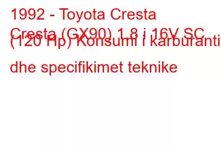 1992 - Toyota Cresta
Cresta (GX90) 1.8 i 16V SC (120 Hp) Konsumi i karburantit dhe specifikimet teknike