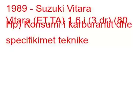 1989 - Suzuki Vitara
Vitara (ET,TA) 1.6 i (3 dr) (80 Hp) Konsumi i karburantit dhe specifikimet teknike