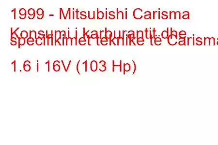 1999 - Mitsubishi Carisma
Konsumi i karburantit dhe specifikimet teknike të Carisma 1.6 i 16V (103 Hp)