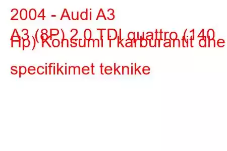 2004 - Audi A3
A3 (8P) 2.0 TDI quattro (140 Hp) Konsumi i karburantit dhe specifikimet teknike