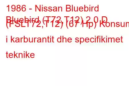 1986 - Nissan Bluebird
Bluebird (T72,T12) 2.0 D (FSLT72,T12) (67 Hp) Konsumi i karburantit dhe specifikimet teknike