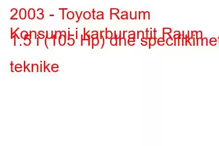 2003 - Toyota Raum
Konsumi i karburantit Raum 1.5 i (105 Hp) dhe specifikimet teknike