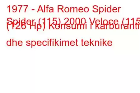 1977 - Alfa Romeo Spider
Spider (115) 2000 Veloce (115) (126 Hp) Konsumi i karburantit dhe specifikimet teknike