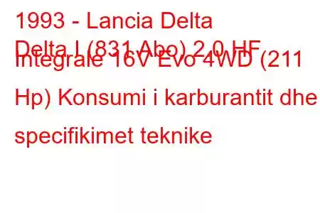 1993 - Lancia Delta
Delta I (831 Abo) 2.0 HF Integrale 16V Evo 4WD (211 Hp) Konsumi i karburantit dhe specifikimet teknike