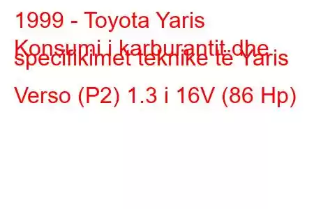 1999 - Toyota Yaris
Konsumi i karburantit dhe specifikimet teknike të Yaris Verso (P2) 1.3 i 16V (86 Hp)