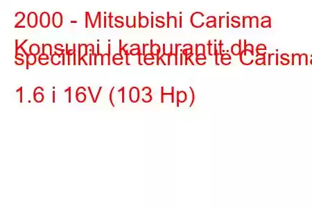 2000 - Mitsubishi Carisma
Konsumi i karburantit dhe specifikimet teknike të Carisma 1.6 i 16V (103 Hp)