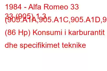 1984 - Alfa Romeo 33
33 (905) 1.3 (905.A1A,905.A1C,905.A1D,9) (86 Hp) Konsumi i karburantit dhe specifikimet teknike