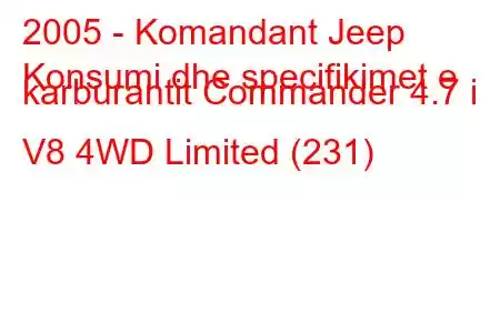 2005 - Komandant Jeep
Konsumi dhe specifikimet e karburantit Commander 4.7 i V8 4WD Limited (231)