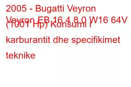 2005 - Bugatti Veyron
Veyron EB 16.4 8.0 W16 64V (1001 Hp) Konsumi i karburantit dhe specifikimet teknike