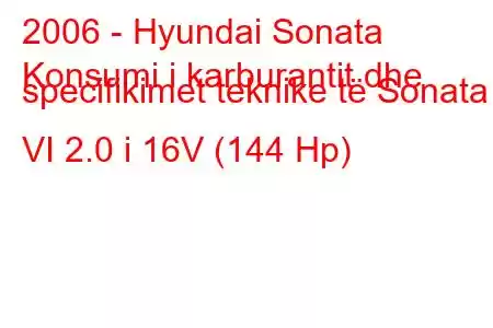 2006 - Hyundai Sonata
Konsumi i karburantit dhe specifikimet teknike të Sonata VI 2.0 i 16V (144 Hp)