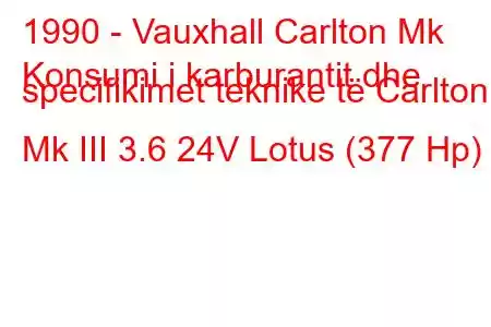 1990 - Vauxhall Carlton Mk
Konsumi i karburantit dhe specifikimet teknike të Carlton Mk III 3.6 24V Lotus (377 Hp)