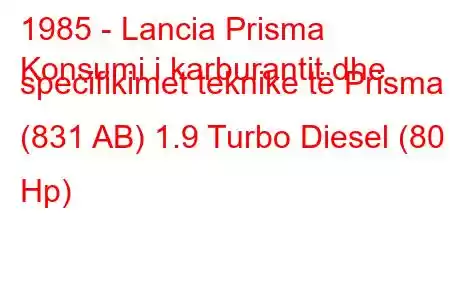 1985 - Lancia Prisma
Konsumi i karburantit dhe specifikimet teknike të Prisma (831 AB) 1.9 Turbo Diesel (80 Hp)