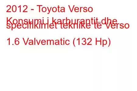 2012 - Toyota Verso
Konsumi i karburantit dhe specifikimet teknike të Verso 1.6 Valvematic (132 Hp)