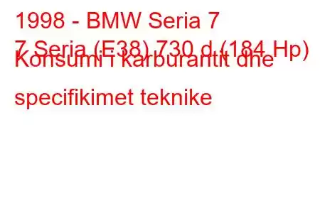 1998 - BMW Seria 7
7 Seria (E38) 730 d (184 Hp) Konsumi i karburantit dhe specifikimet teknike