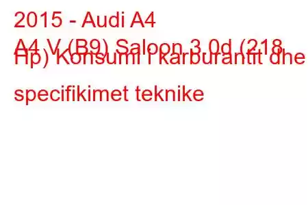 2015 - Audi A4
A4 V (B9) Saloon 3.0d (218 Hp) Konsumi i karburantit dhe specifikimet teknike