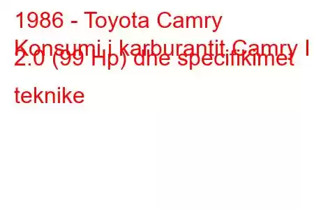 1986 - Toyota Camry
Konsumi i karburantit Camry I 2.0 (99 Hp) dhe specifikimet teknike