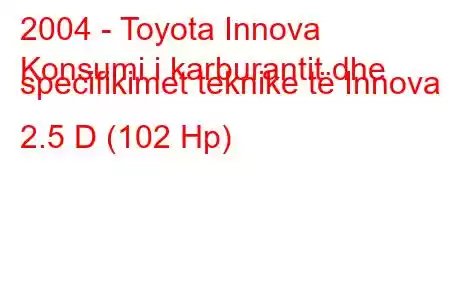 2004 - Toyota Innova
Konsumi i karburantit dhe specifikimet teknike të Innova 2.5 D (102 Hp)