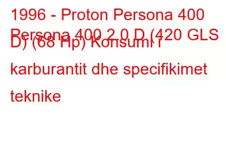 1996 - Proton Persona 400
Persona 400 2.0 D (420 GLS D) (68 Hp) Konsumi i karburantit dhe specifikimet teknike