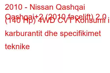 2010 - Nissan Qashqai
Qashqai+2 (2010 facelift) 2.0 (140 Hp) 4WD CVT Konsumi i karburantit dhe specifikimet teknike