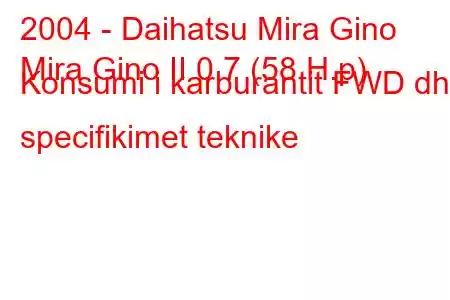 2004 - Daihatsu Mira Gino
Mira Gino II 0.7 (58 H.p) Konsumi i karburantit FWD dhe specifikimet teknike