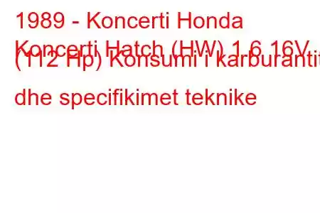 1989 - Koncerti Honda
Koncerti Hatch (HW) 1.6 16V (112 Hp) Konsumi i karburantit dhe specifikimet teknike