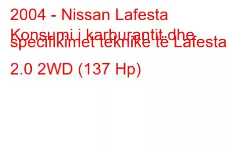 2004 - Nissan Lafesta
Konsumi i karburantit dhe specifikimet teknike të Lafesta 2.0 2WD (137 Hp)