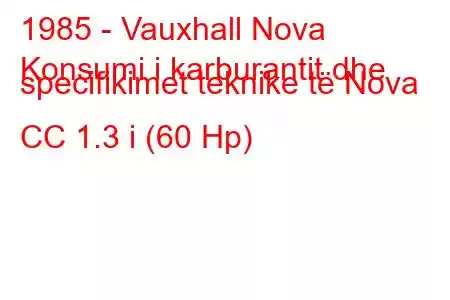 1985 - Vauxhall Nova
Konsumi i karburantit dhe specifikimet teknike të Nova CC 1.3 i (60 Hp)