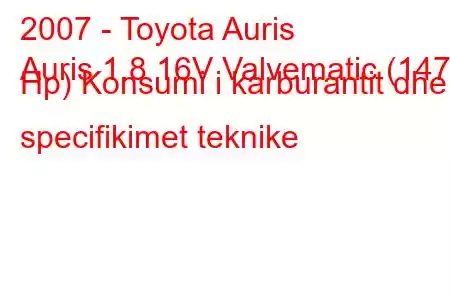 2007 - Toyota Auris
Auris 1.8 16V Valvematic (147 Hp) Konsumi i karburantit dhe specifikimet teknike