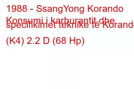 1988 - SsangYong Korando
Konsumi i karburantit dhe specifikimet teknike të Korando (K4) 2.2 D (68 Hp)