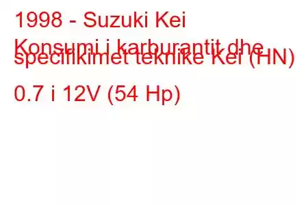 1998 - Suzuki Kei
Konsumi i karburantit dhe specifikimet teknike Kei (HN) 0.7 i 12V (54 Hp)