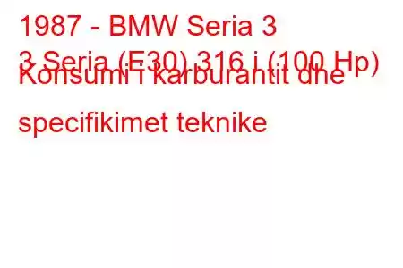 1987 - BMW Seria 3
3 Seria (E30) 316 i (100 Hp) Konsumi i karburantit dhe specifikimet teknike