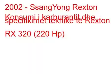 2002 - SsangYong Rexton
Konsumi i karburantit dhe specifikimet teknike të Rexton RX 320 (220 Hp)