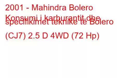 2001 - Mahindra Bolero
Konsumi i karburantit dhe specifikimet teknike të Bolero (CJ7) 2.5 D 4WD (72 Hp)