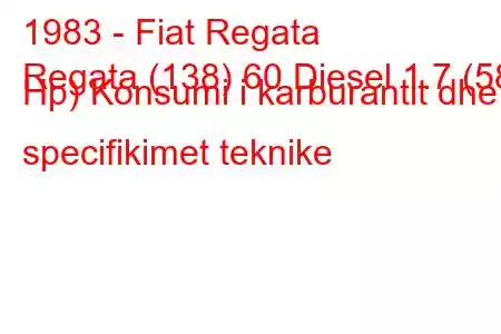 1983 - Fiat Regata
Regata (138) 60 Diesel 1.7 (58 Hp) Konsumi i karburantit dhe specifikimet teknike