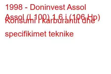 1998 - Doninvest Assol
Assol (L100) 1.6 i (106 Hp) Konsumi i karburantit dhe specifikimet teknike