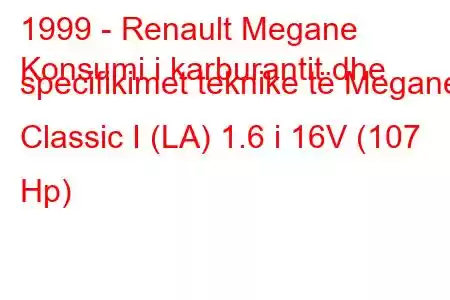 1999 - Renault Megane
Konsumi i karburantit dhe specifikimet teknike të Megane Classic I (LA) 1.6 i 16V (107 Hp)