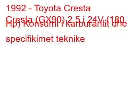 1992 - Toyota Cresta
Cresta (GX90) 2.5 i 24V (180 Hp) Konsumi i karburantit dhe specifikimet teknike