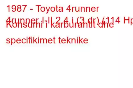 1987 - Toyota 4runner
4runner I-II 2.4 i (3 dr) (114 Hp) Konsumi i karburantit dhe specifikimet teknike