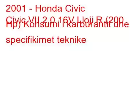 2001 - Honda Civic
Civic VII 2.0 16V Lloji R (200 Hp) Konsumi i karburantit dhe specifikimet teknike