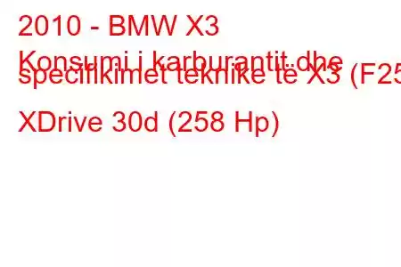 2010 - BMW X3
Konsumi i karburantit dhe specifikimet teknike të X3 (F25) XDrive 30d (258 Hp)