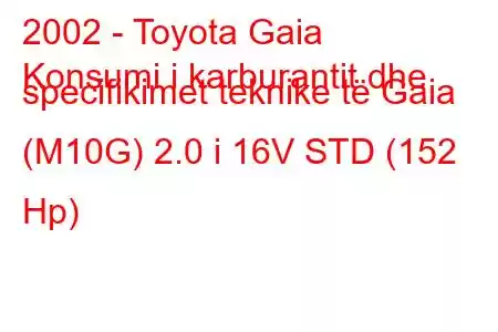 2002 - Toyota Gaia
Konsumi i karburantit dhe specifikimet teknike të Gaia (M10G) 2.0 i 16V STD (152 Hp)