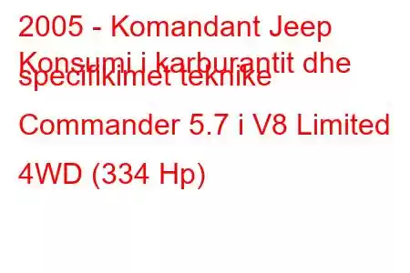 2005 - Komandant Jeep
Konsumi i karburantit dhe specifikimet teknike Commander 5.7 i V8 Limited 4WD (334 Hp)