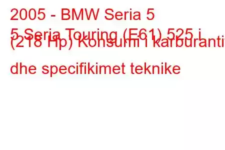 2005 - BMW Seria 5
5 Seria Touring (E61) 525 i (218 Hp) Konsumi i karburantit dhe specifikimet teknike