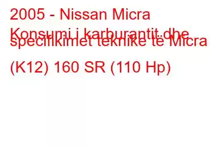 2005 - Nissan Micra
Konsumi i karburantit dhe specifikimet teknike të Micra (K12) 160 SR (110 Hp)