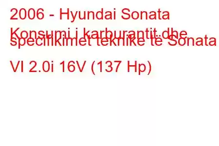 2006 - Hyundai Sonata
Konsumi i karburantit dhe specifikimet teknike të Sonata VI 2.0i 16V (137 Hp)